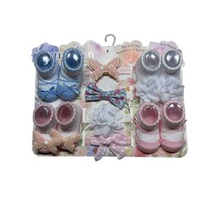 Luvable Friends Pastel Baby Headwear and Booties Set